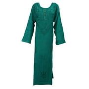 Mogul Maxi Dress Green Full Sleeves Stonewashed Long Tunic Evening Gown Dresses