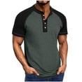 thumbnail image 1 of Blusa de Manga Corta de los Hombres Botones de Color Sólido Al Aire Libre Respirable Cuello Redondo, Sudadera Suelta Casual para Diario, 1 of 9