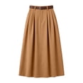 thumbnail image 6 of Women's Solid Corduroy Midi Skirt High Waist Flared A Line Long Skirt with Belt, Vintage Casual Swing Skirt for Autumn Winter Daily Commute & Weekend Outings Khaki, 6 of 6