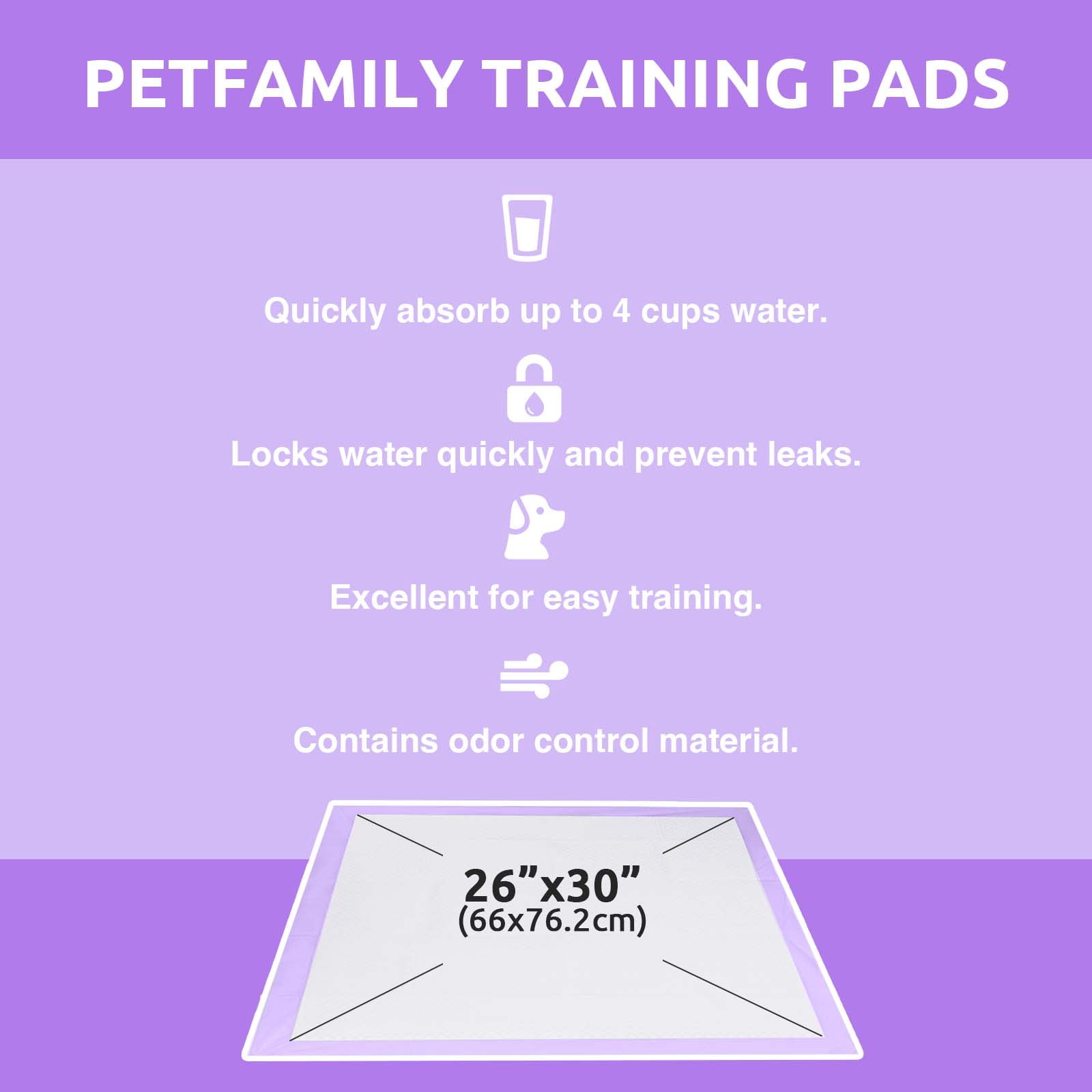 Petfamily Dog Training Pads, Puppy Pads, Super Absorbent, XL, 26 in x 30 in, 40 Count