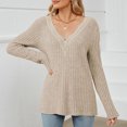 thumbnail image 2 of Gibobby Playera&nbsp;Moda 2023 Otoño/Invierno Nueva camiseta de manga larga suelta con cuello en V de de color sólido para mujer（Beige， XXL), 2 of 5