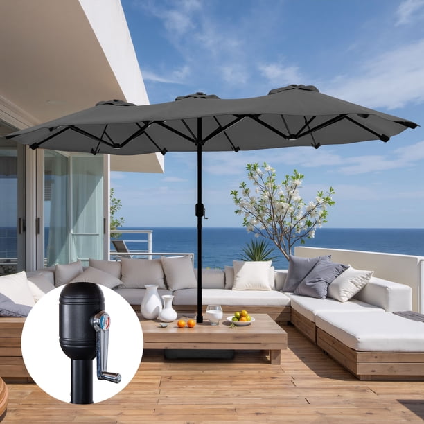 16-foot patio umbrella Walsunny 16 FT Large Outdoor Patio Umbrella with Base Included,  Double-Sided Rectangular Umbrella with Crank Handle for Outside, Gray