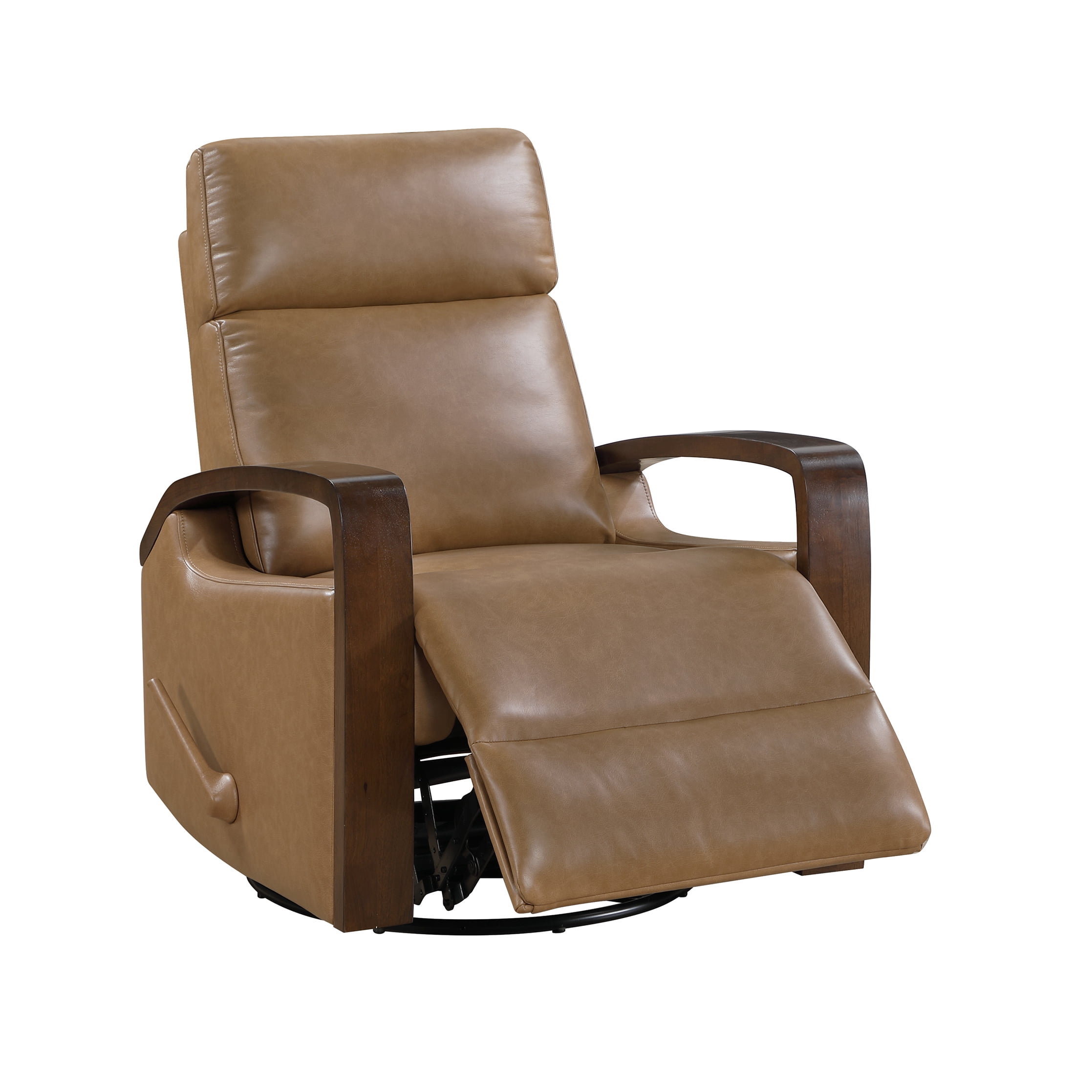 OakvillePark Vexa Faux Leather Swivel Glider Reclining Chair with Wooded Arms, Camel