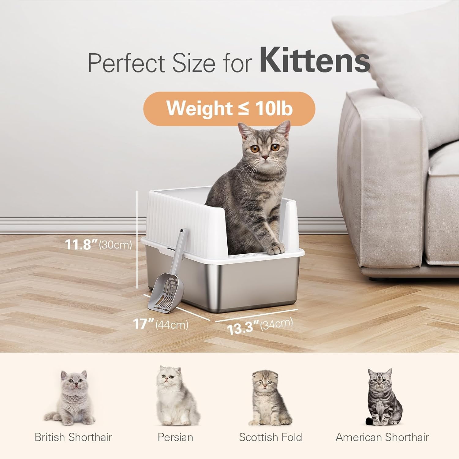 Stainless Steel Litter Box, Multi-Color Litter Box - High Sided, Small Metal Litter Box for Kittens - Easy to Clean, Leak-Proof, Non-Stick, Odor-reducing