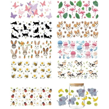 10 Sheets UV DTF Cup Wraps Cute Cartoon Animal Cup Transfer Wraps Cup Wrap Transfer Stickers Rub on Transfers Decals for 16 Oz Glass Cups Milk Tea Cups Mugs Container Decor