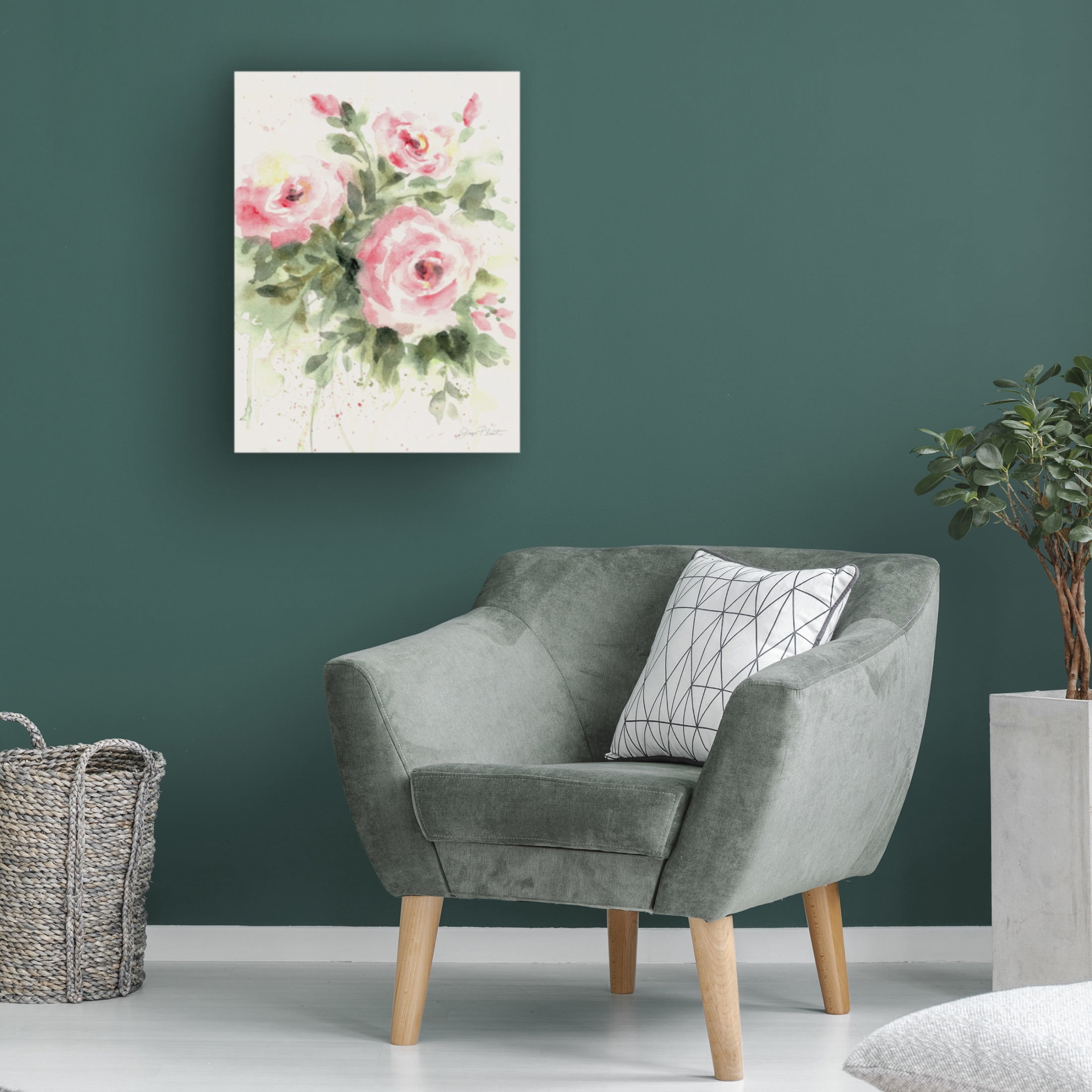 Canvas Wall Art - Jean Plout 'Washy Pink Roses A' Wall Art for Living Room, Bedroom, or Office Décor by Trademark Fine Art - 18 x 24 Inches