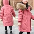 thumbnail image 5 of Generic Little/big Kids Girls 2024 New Winter Thick Coat Hooded Furry Collar Solid Color Zipper Button Coat with Pockets for Holiday Winter Party Christmas（11-12 Years Red）, 5 of 8