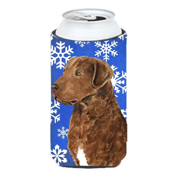 Chesapeake Bay Retriever Winter Snowflakes Holiday Tall Boy bottle sleeve Hugger 22 to 24 oz.
