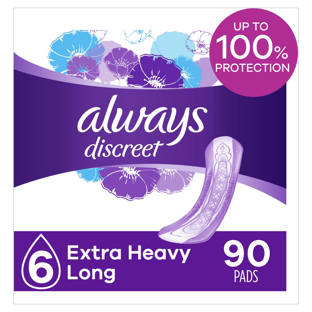 Always Discreet Extra Heavy Long Incontinence Pads, Up to 100 Leak