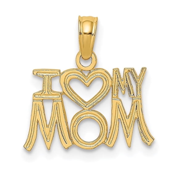 Diamond2Deal 14K Yellow Gold I HEART MY MOM Charm Pendant for Women (L- 0.52 inch, W- 0.59 inch)
