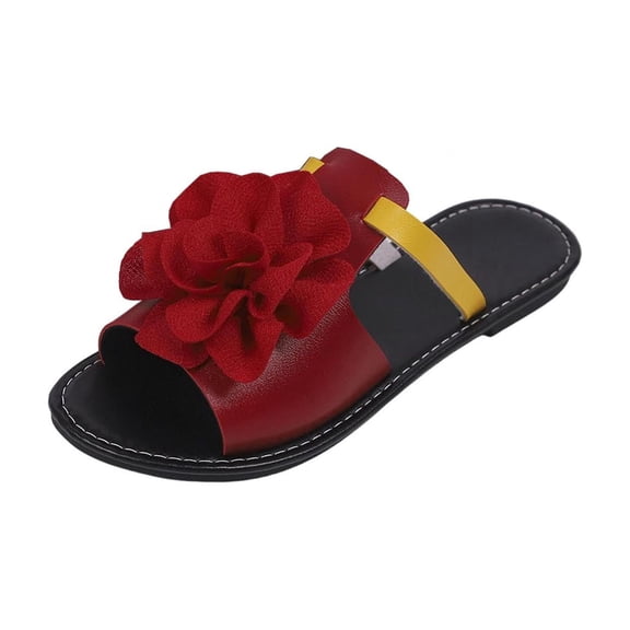 Xfvqtps Womens Slide Sandals Flat Floral Detail Beach Slippers Color Block Summer Shoes for Women Casual Outdoor Comfortable Walking Sandals