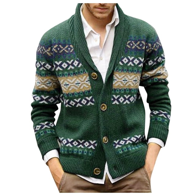 Gibobby Suéter cárdigan hombre Suéter de punto con botones para hombre, ajuste ajustado, cuello alto, casual, de punto con botones(Verde,G)