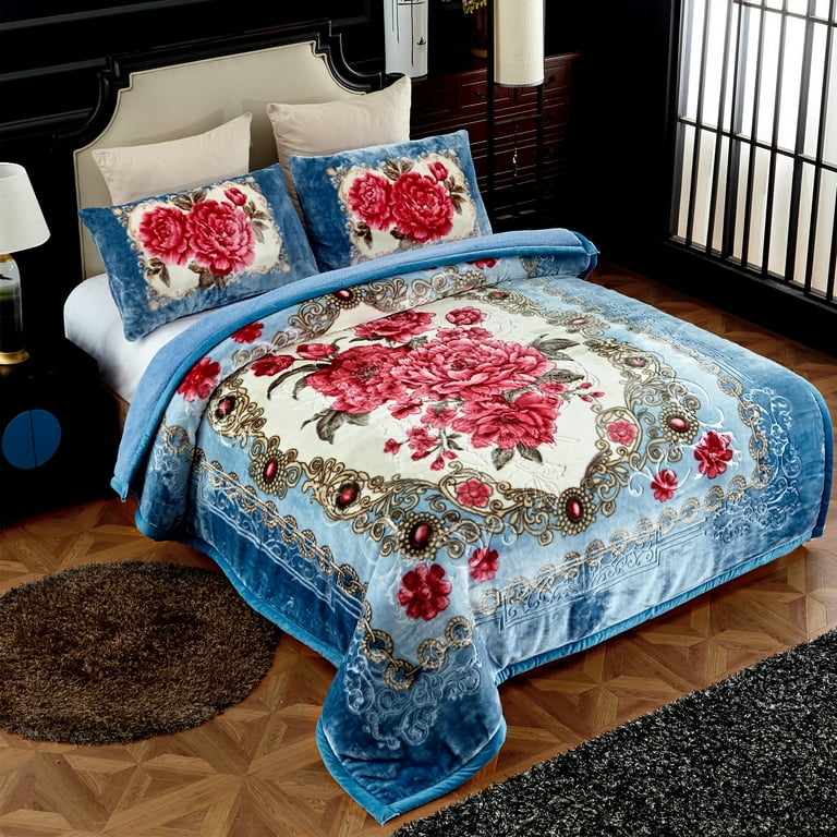 NC Sherpa Borrego Blanket 3 Piece Flannel Fleece Blanket Set King 79 x91