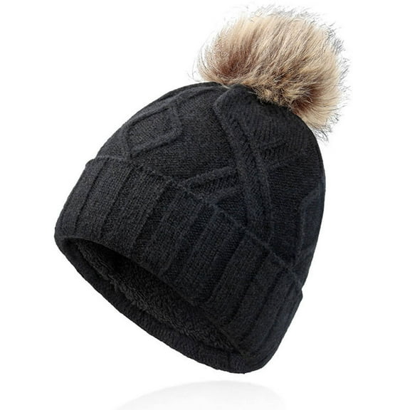 CheerKidz Winter Knitted Hat Unisex Fleece Lined Hat for Cold Weather Outdoor Activities Thermal Warm Thicken Cap for Men Women Outdoor Cycling(Black#1,Free Size)