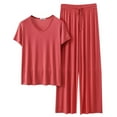 thumbnail image 2 of Womens 2 Piece Outfits Sweater Set Lounge Sets Short Sleeve Oversized Tops and Elastic Waist Wide Leg Pants Pajama Sets (Brick Red,M), 2 of 8