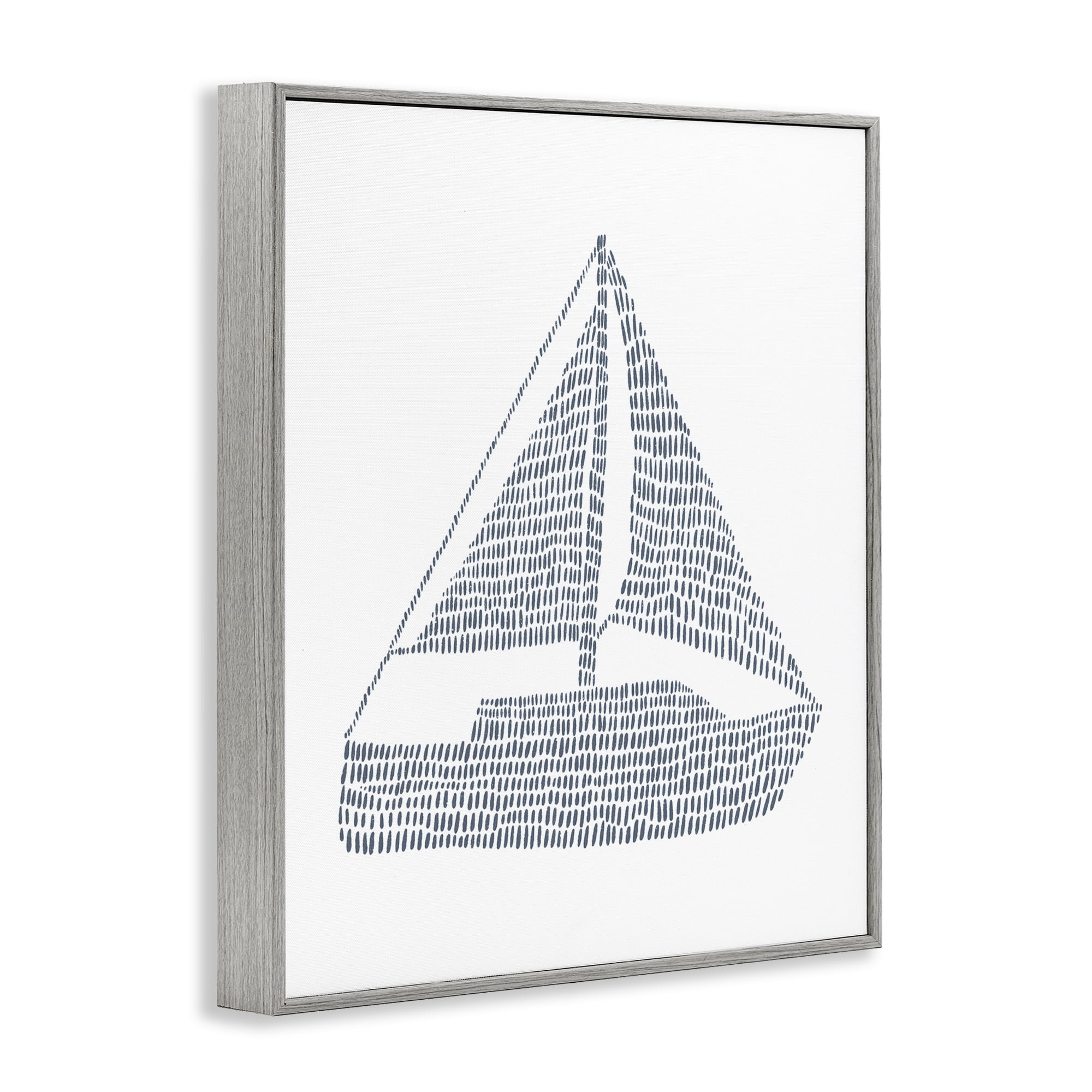 Stupell Industries Minimal Boat on White Coastal Painting Gray Framed Art Print Wall Art, 16 x 20