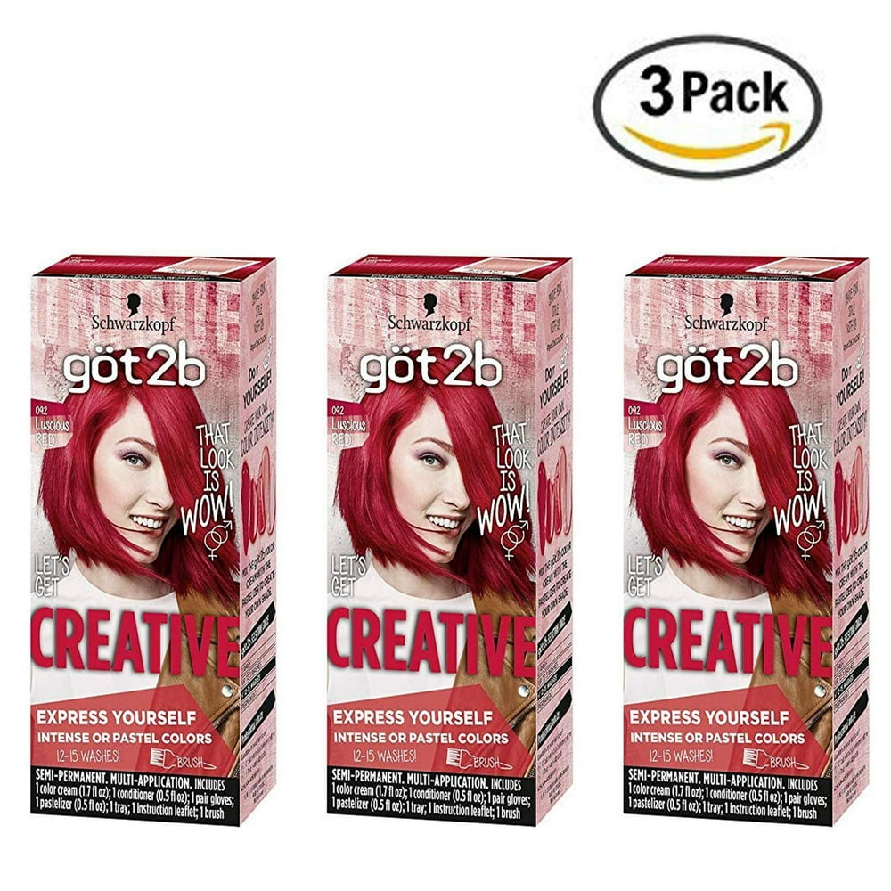 Got2b Creative SemiPermanent Hair Color, 092 Luscious Red (Pack Of 3