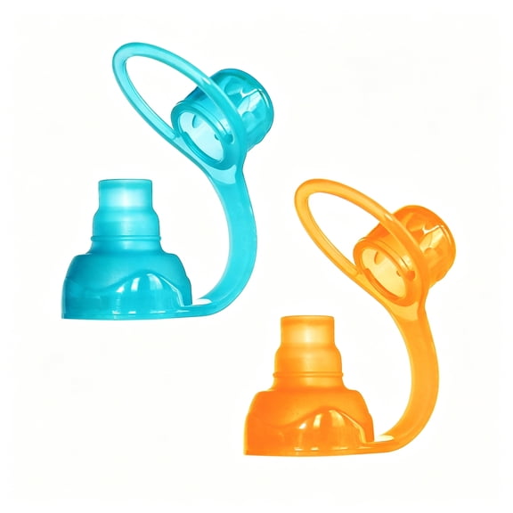 BPPEG Baby Food Pouch Tops 2 Pack, No Spill Flow Control Valve for Baby Led Weaning, 100% Silicone BPA Free Reusable Pouch Holder, Orange and Aqua