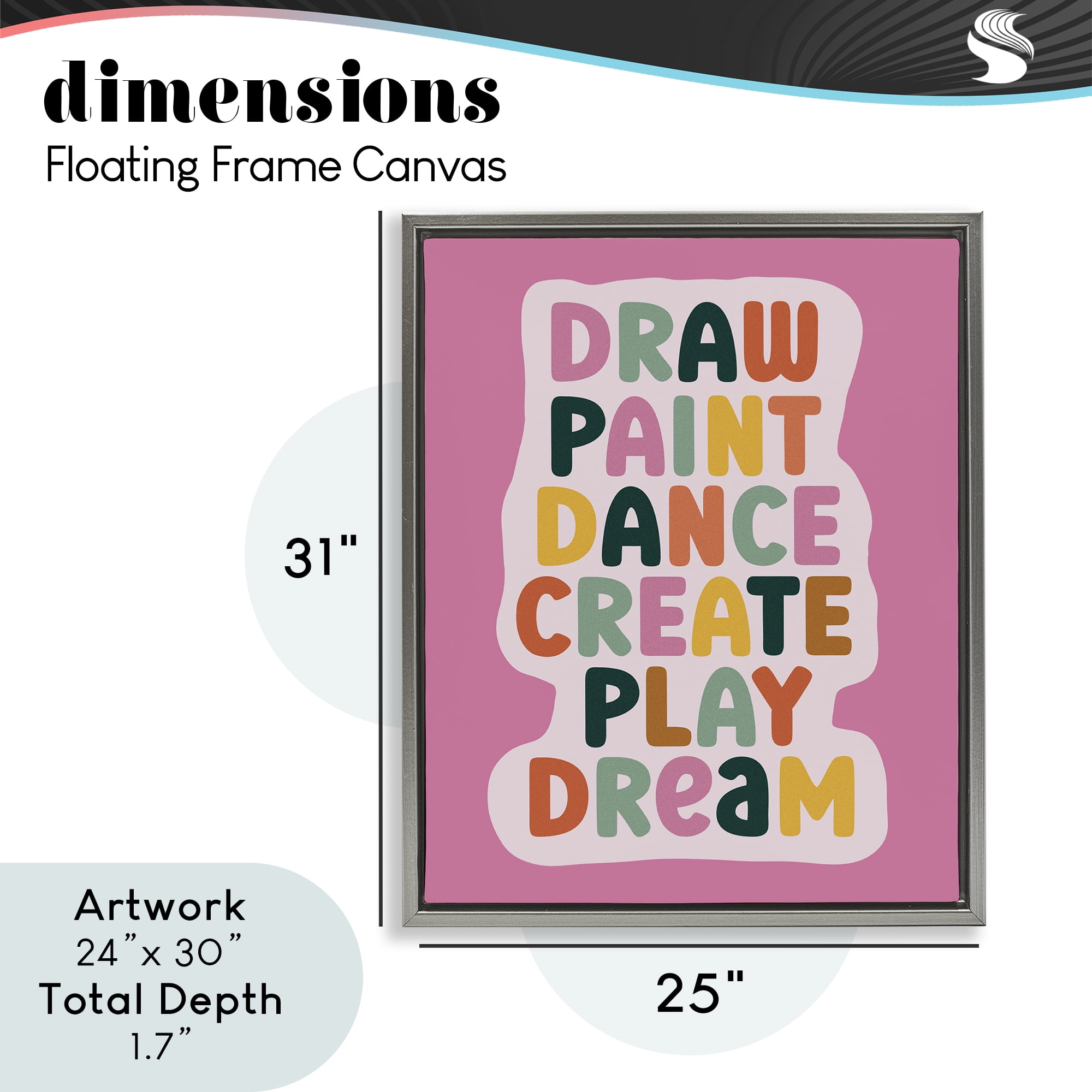 Draw Paint Dance Create Gray Framed Floater Canvas Wall Art, design by Julia Frost