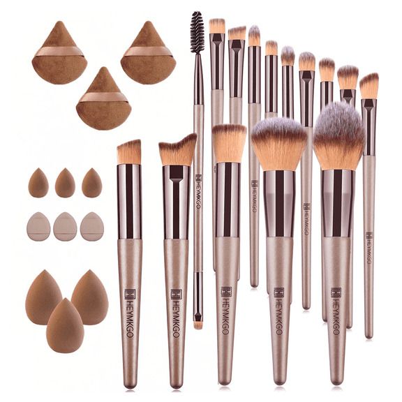 15-Piece Champagne Gold Makeup Brush Set 12 Blending Sponges – Professional Foundation, Blush & Eyeshadow Brushes, Complete Face & Eye Makeup Kit