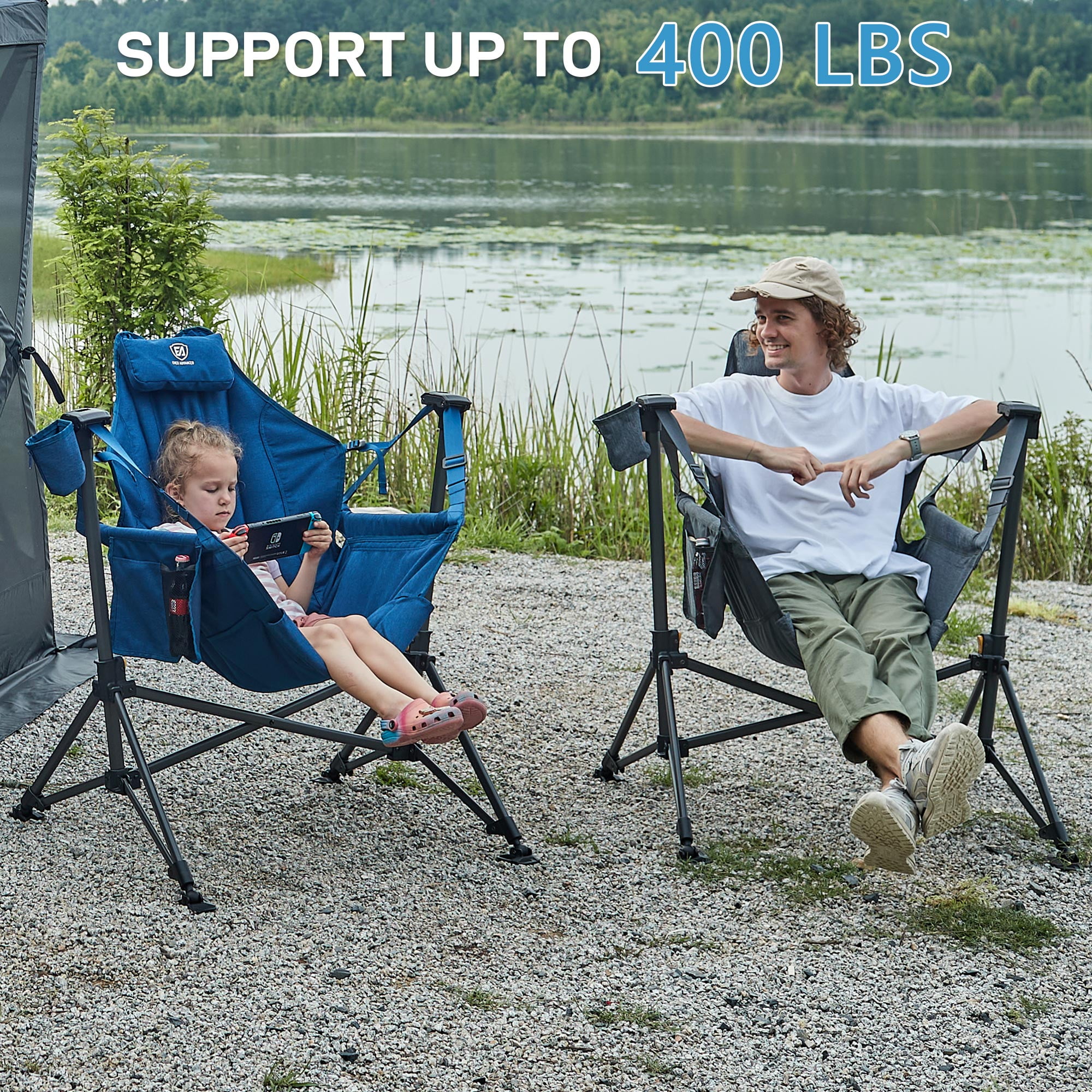 Hammock Camping Folding Chair for Outdoor with Adjustable Back and Padded Seat, Blue