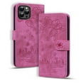 thumbnail image 2 of Nalacover Wallet Case for iPhone 15 Pro Max, Flower Cat Embossed Pattern Magnetic Premium PU Leather Silicone Shockproof Cover with Card Slots Holder Kickstand Flip Case, Rose, 2 of 9