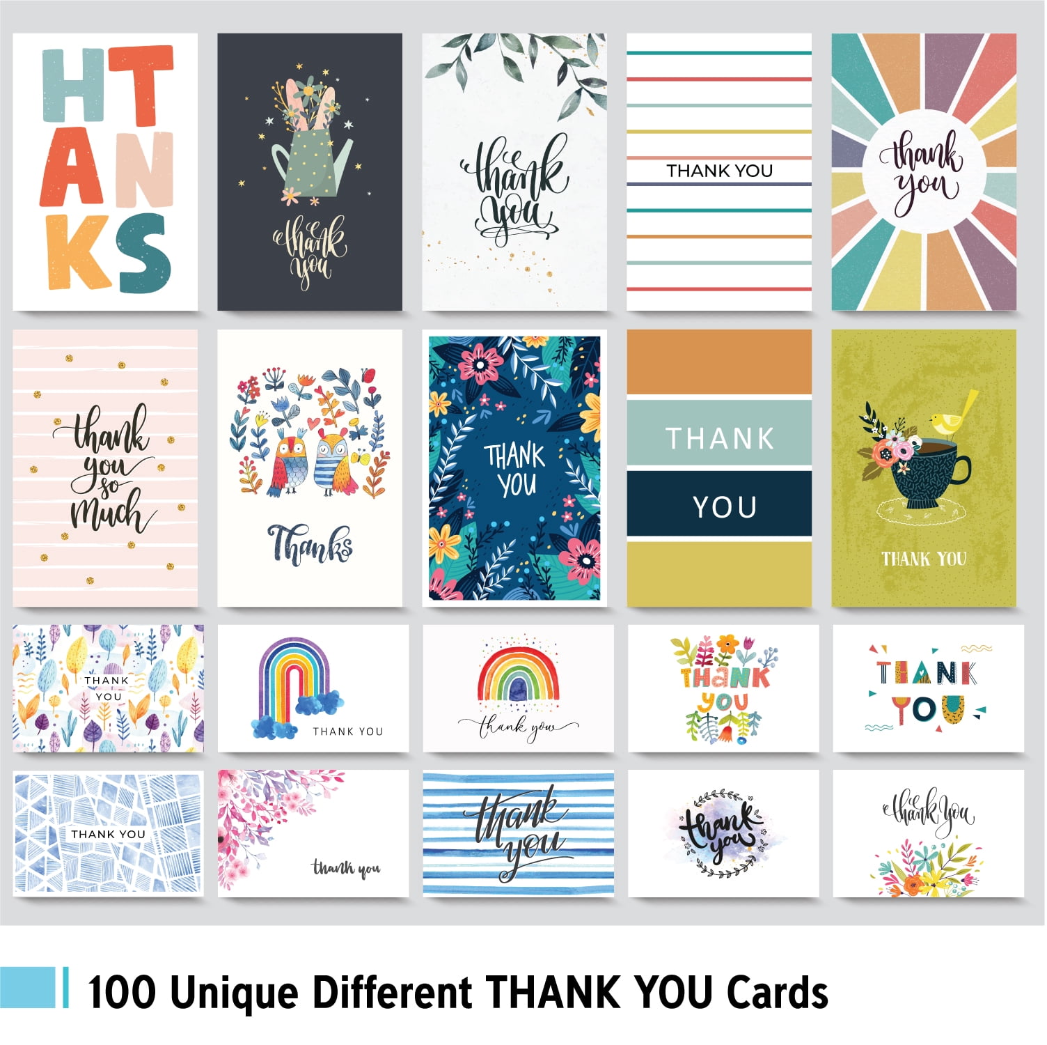 100 Thank You Cards 4x6 with Envelopes – Unique Designs for Business or Events