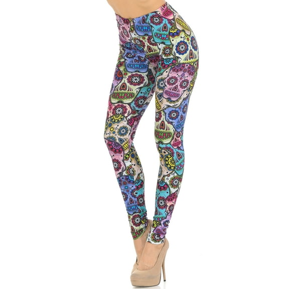 Creamy Soft Sugar Skull Extra Small Leggings - USA Fashionâ„¢ (XSmall One Size,Multi Color Bold)
