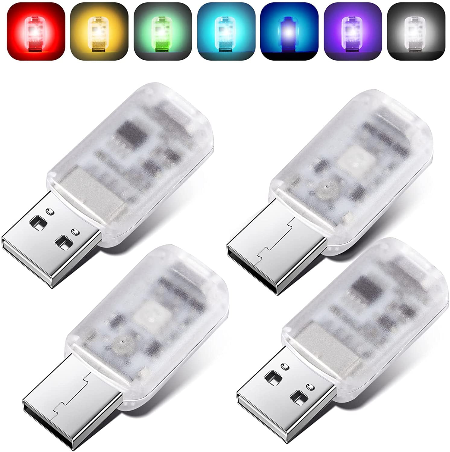  Frienda 4 Pieces Mini USB LED Light, RGB Car LED Interior  Lighting DC 5V Smart USB LED Atmosphere Light, Laptop Keyboard Light Home  Office Decoration Night Lamp, Adjustable Brightness, 8 Colors 