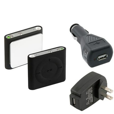 Insten Black Skin Case+Car+Black Travel Adapter Charger For iPod shuffle 4 4G 4th Gen