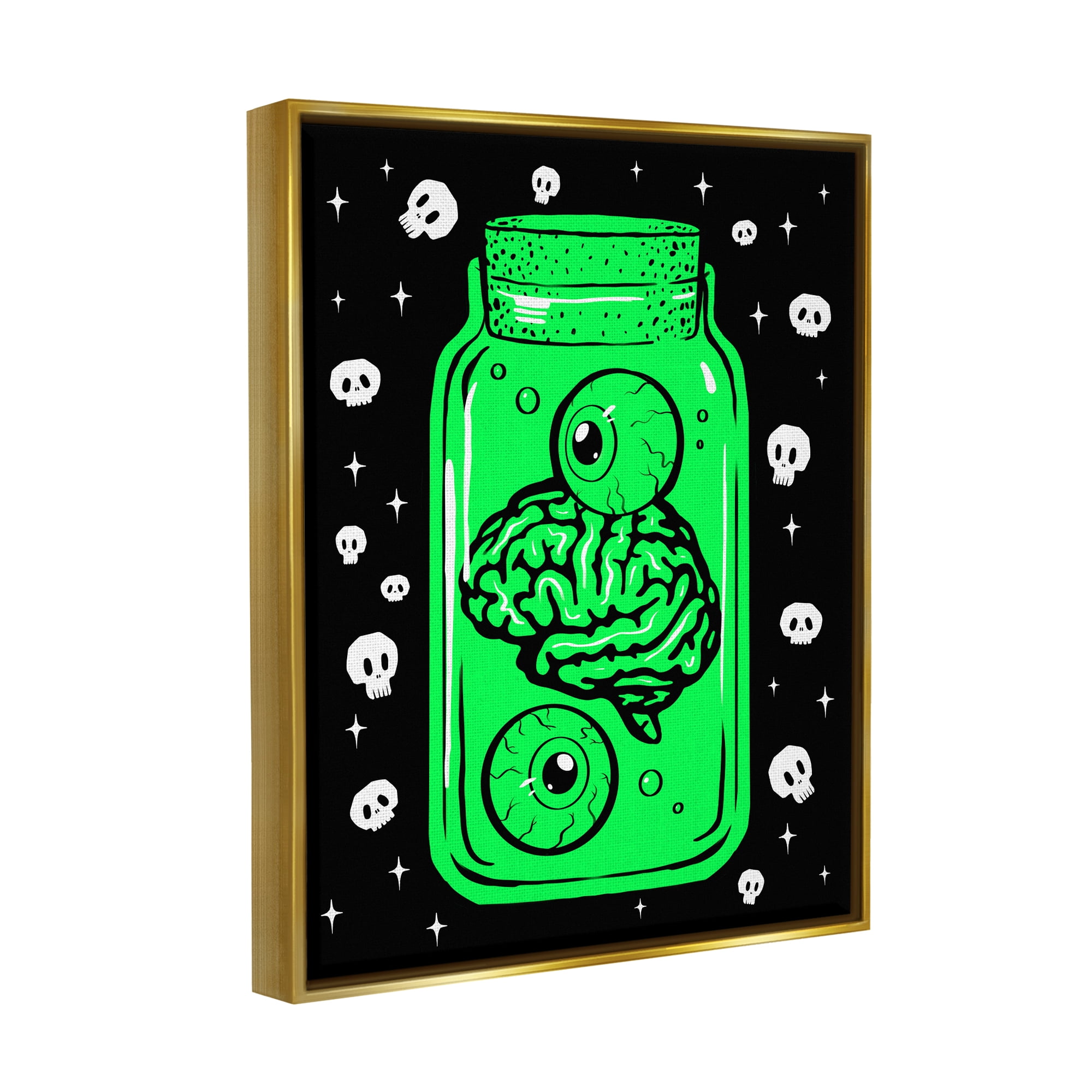 Stupell Industries Spooky Specimen Jar Holiday Painting Gold Floater Framed Art Print Wall Art, 17 x 21