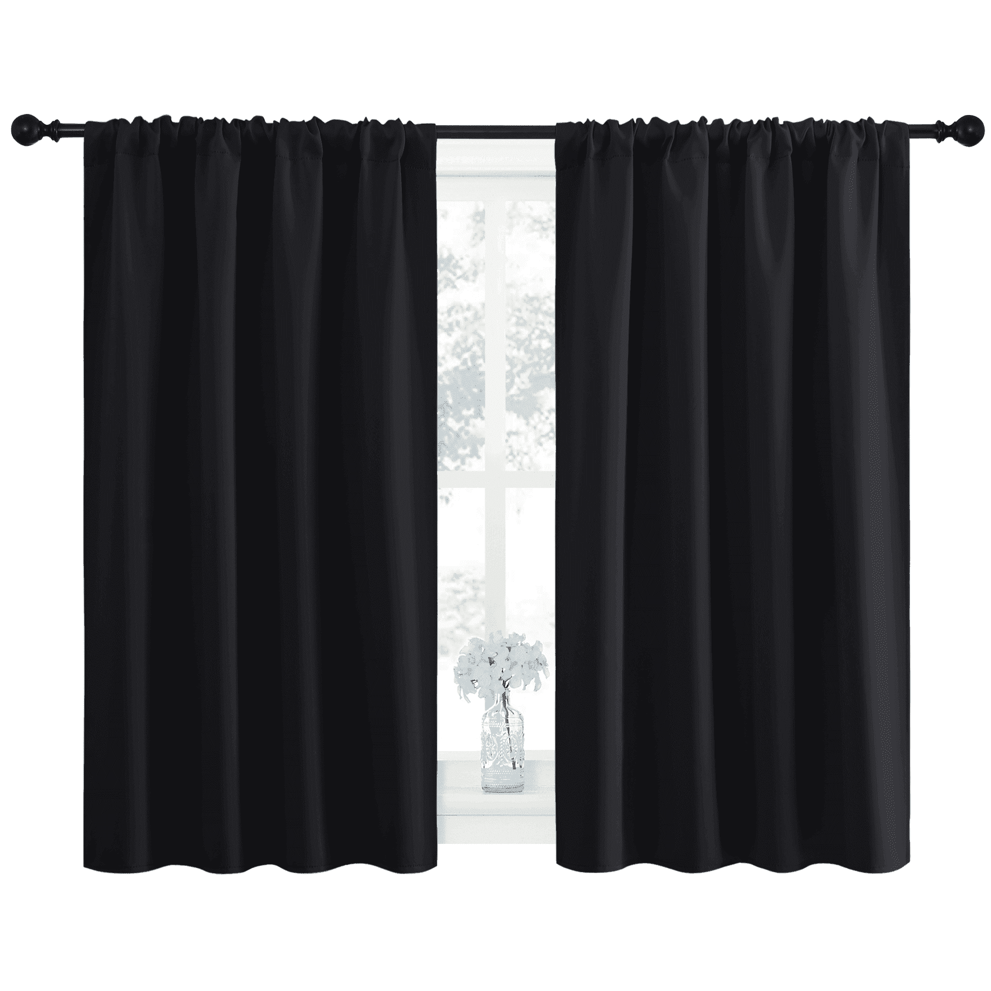 Nicetown Blackout Curtain Panels, 42" W x 45" L, Black, 2-Pack
