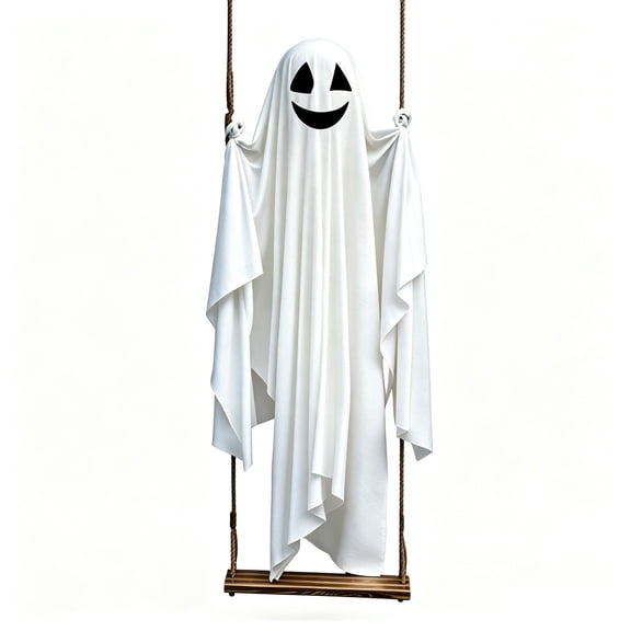 Luckky Halloween Decorations Outdoor,Large Lighted Hanging Swing Ghost Halloween Decor,Spooky Cute Ghosts Decorations for Tree Porch Yard Garden Lawn