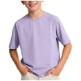 thumbnail image 3 of DJDLJWCJ Teen Boys Quick Dry T Shirt Crewneck Breathable Lightweight T Shirts Stretch Soft Short Sleeve Shirts Athletic Tee Shirts Purple Size 7-8 Years, 3 of 7