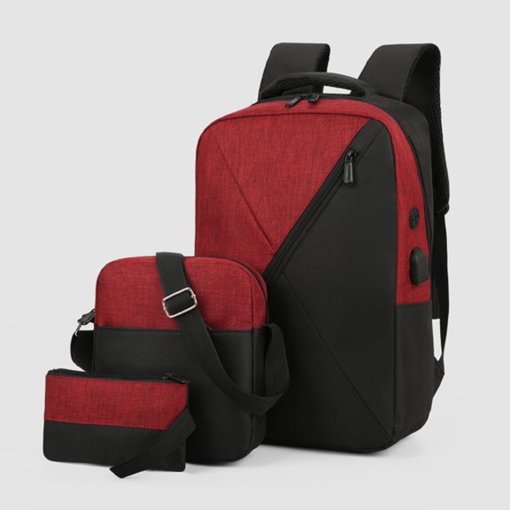 Gnmfd Backpack Three-Piece Set with USB Port for School Travel Work, Large Student Laptop Bag Crossbody Tote Handbag Organizer, Multi-Compartment Backpack for Men Women Daily Use