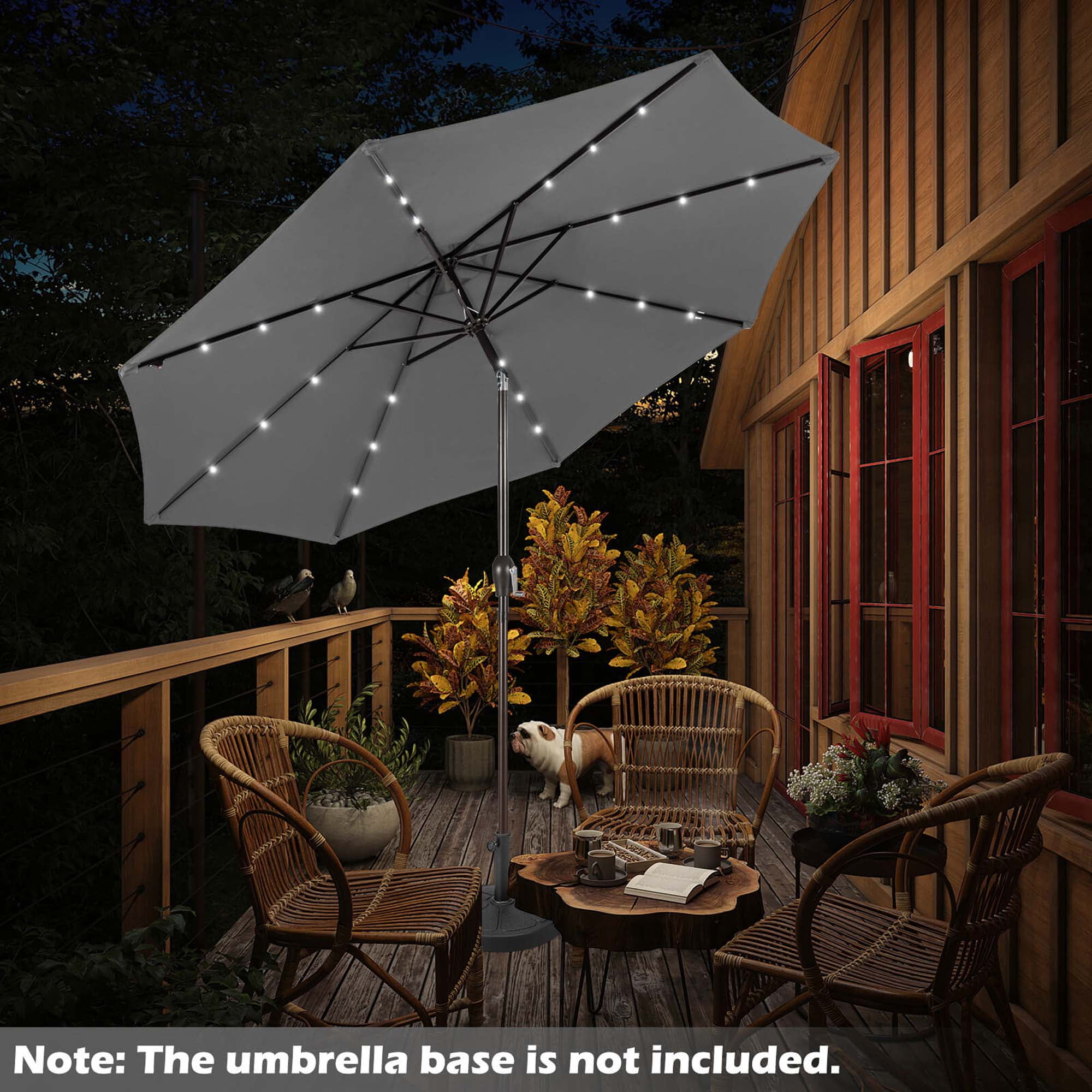 Costway 10FT Patio Solar Umbrella LED Patio Market Steel Tilt with Crank Outdoor Gray
