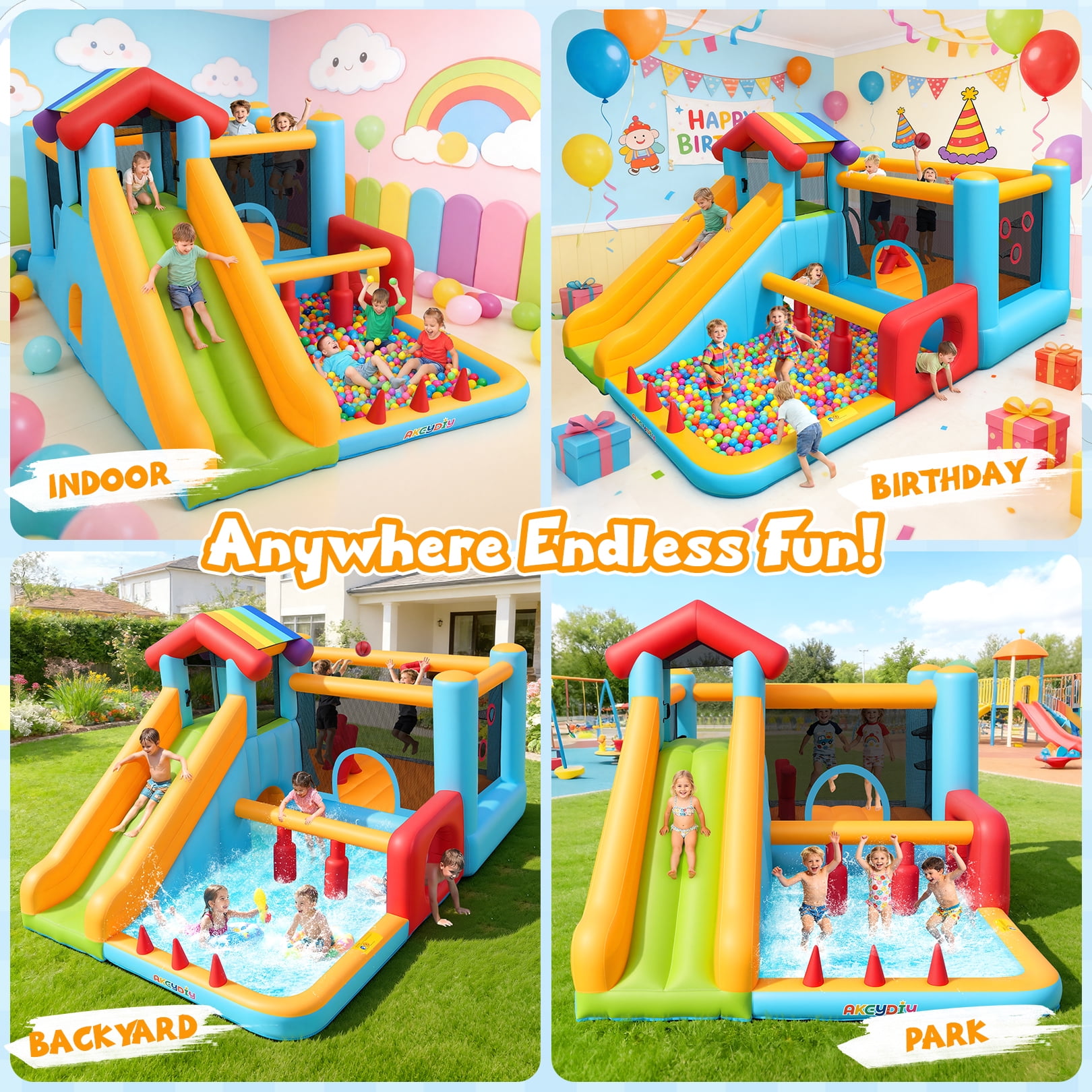 Adnoom Inflatable Bounce House for Kids 3-12, 11-in-1 High Slide Bouncy House with Climbing Wall, Large Ball Pit, Indoor Obstacle Jumping Castle with Blower for Family Backyard Party