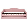 thumbnail image 3 of Twin Size Teddy Fleece Upholstered Daybed with Trundle Bed and LED Lights, Daybed Frame With Wooden Slats Support For Living Room, Bedroom, Apartment, Space Saving, No Box Spring Needed, Pink, 3 of 9