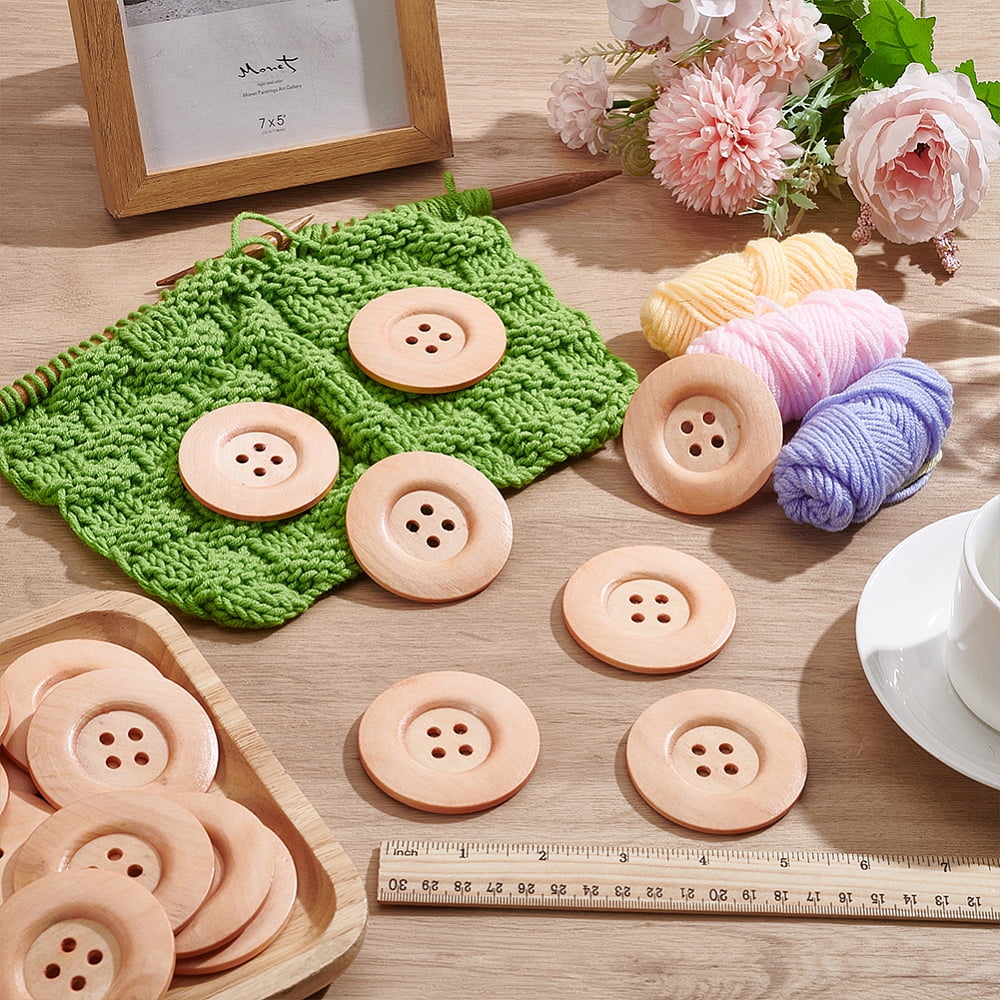 44Pcs Wood Buttons 4-Hole Flat Round White 60x5mm Hole: 5mm