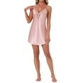 thumbnail image 4 of INSPIRE CHIC Womens Satin Nightgown Lace Trim Sleep Dress Silky See Through Chemise V Neck Lingure S Pink, 4 of 6