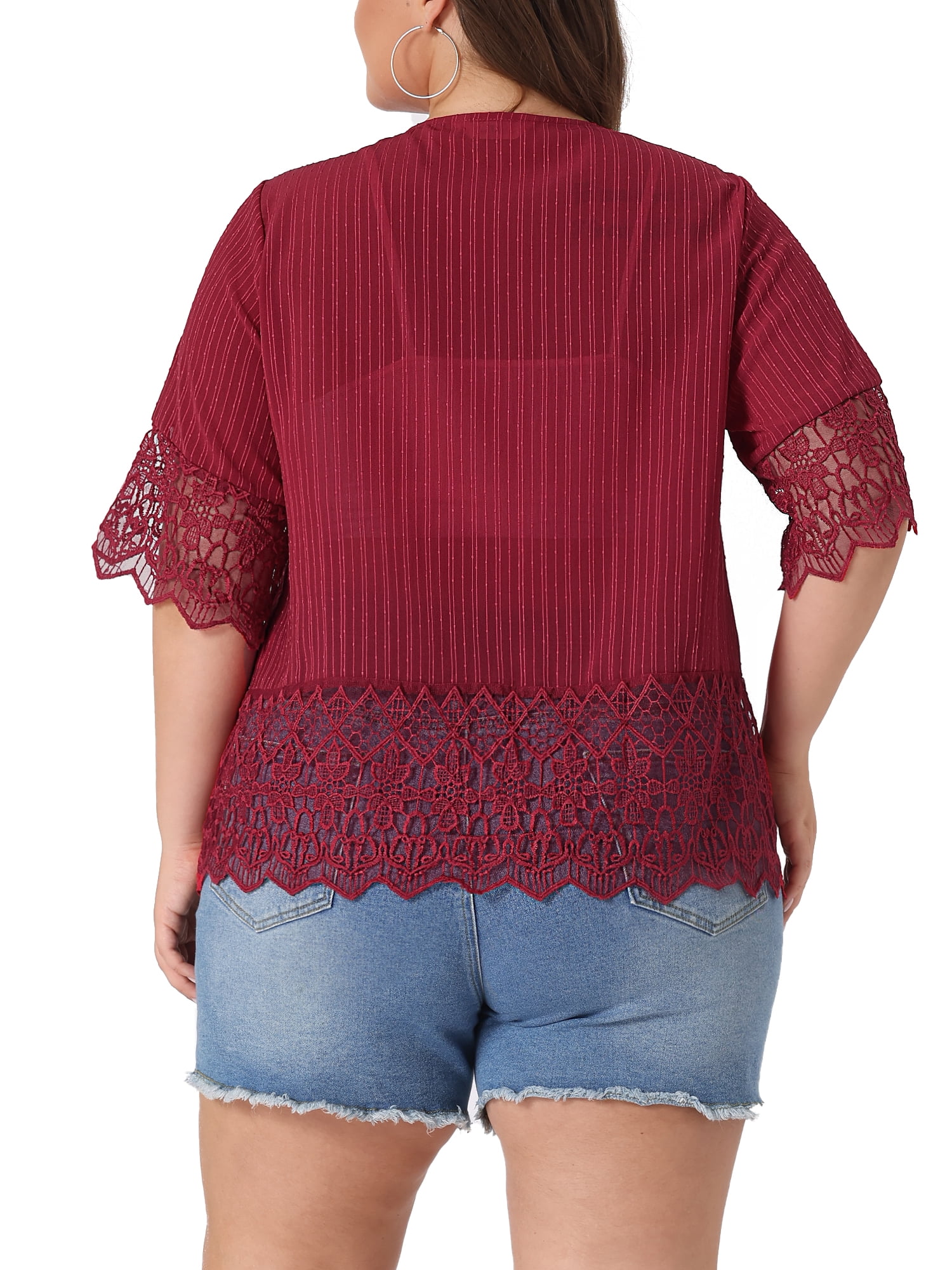 DARING DIVA Women's Plus Size 1/2 Sleeve Bohemian Kimono Cardigan 4X Burgundy