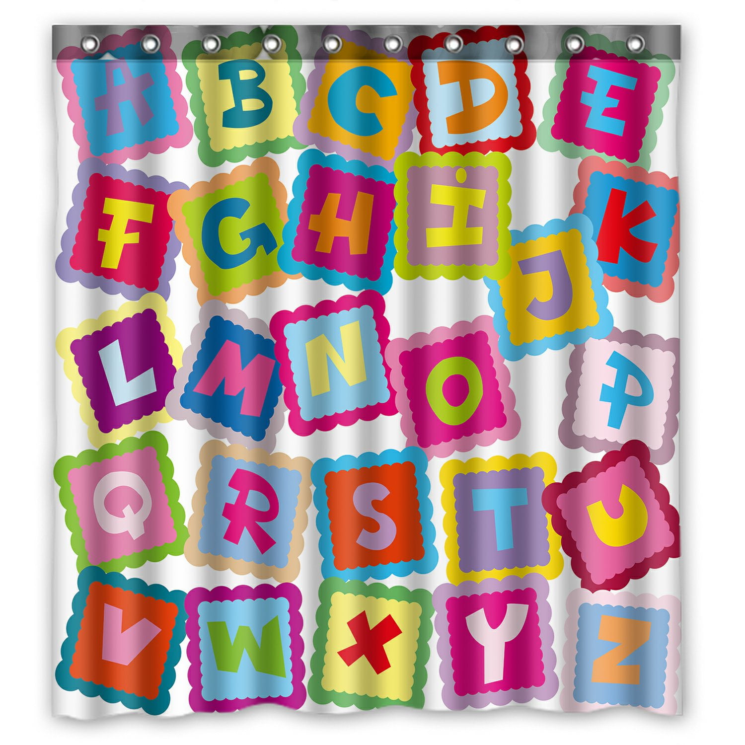 PHFZK Educational Shower Curtain, ABC Alphabet Fun Learning Chart Polyester Fabric Bathroom
