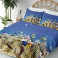 thumbnail image 5 of Ocean Sheet Set, Underwater Life Wilderness Caribbean Ocean Vacation in Tropics Seascape Theme Image, Fitted and Flat Sheet Pillowcases Bedding Accent 4 Piece Set, Calking, Blue Beige, by Ambesonne, 5 of 8