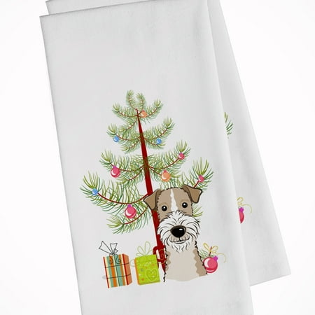 

Caroline s Treasures BB1619WTKT Christmas Tree and Wire Haired Fox Terrier White Kitchen Towel Set of 2 Dish Towels 19