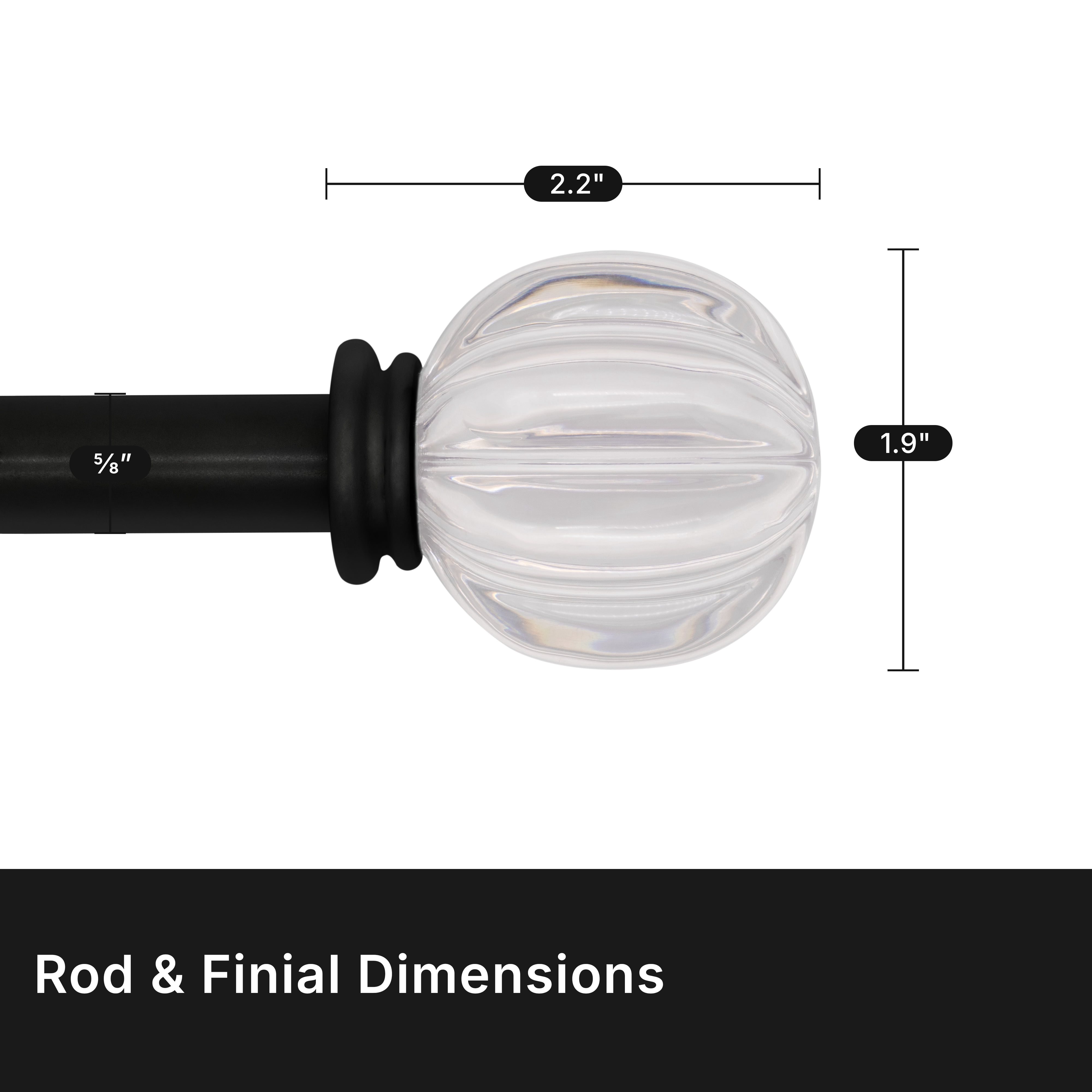 Lumino 5/8" Easy Mount Collection Patsy Matte Black Knob Adjustable Curtain Rod Set, 32-84"