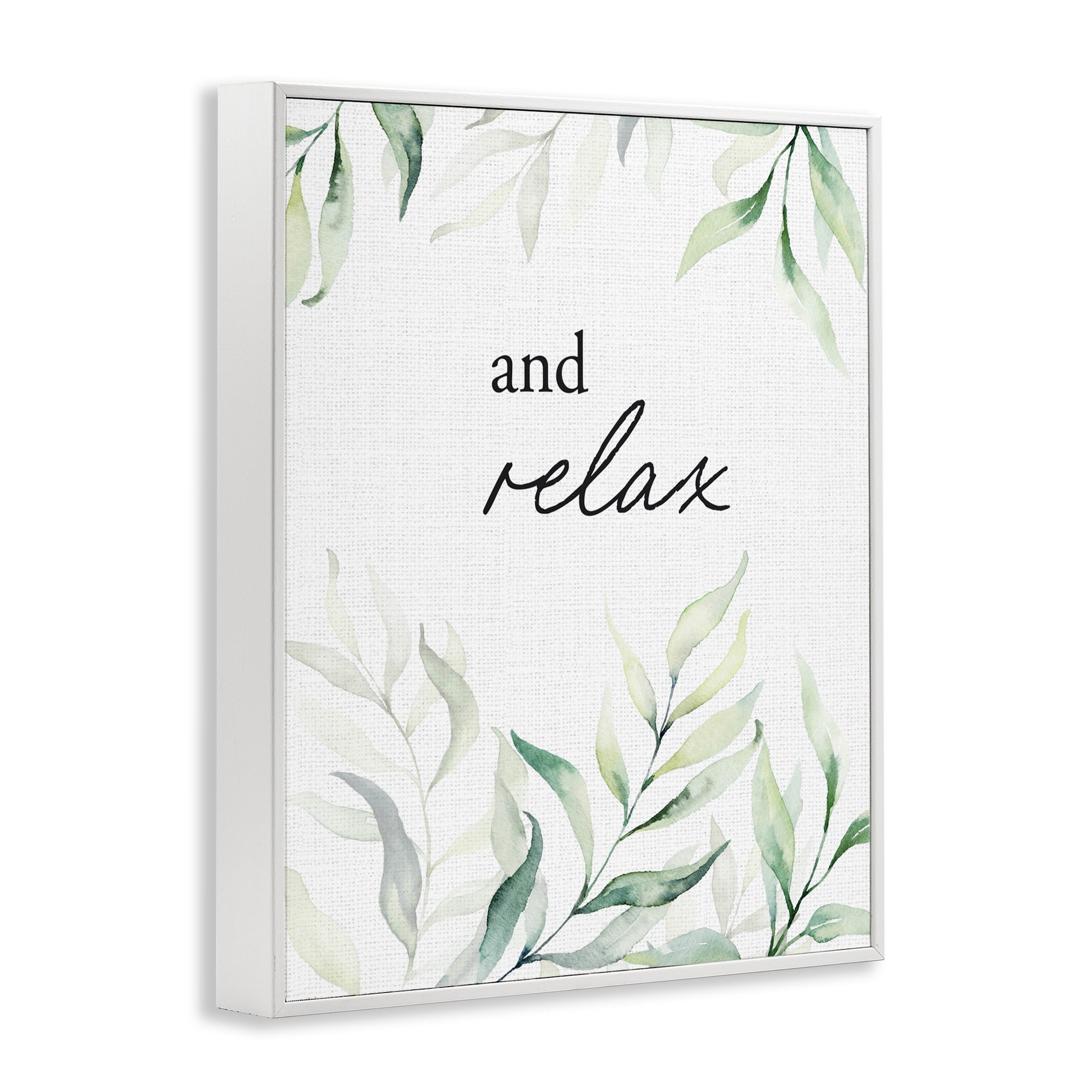 And Relax Soothing Greenery White Framed Giclee Art, design by Lettered and Lined