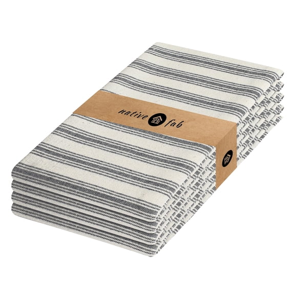 Native Fab 4 Pack Farmhouse Modern Stripe Kitchen Dish Towels Cotton Super Absorbent Quick Drying Reusable 18x26 Inches - Bar Hand Towels, Kitchen Cleaning Towels with Hanging Loop, Zaha Black
