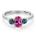 thumbnail image 3 of Gem Stone King 925 Silver and 10K Yellow Gold Pink Created Sapphire and London Blue Topaz Engagement Ring for Women | 1.34 Cttw | Oval 7X5MM | Gemstone September Birthstone | Size 5, 3 of 6