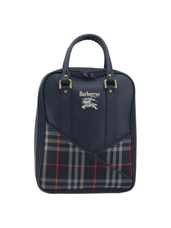 Pre-Owned Burberry Nova Check Nova Check Canvas And Leather Navy Leather Handbag