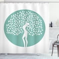 thumbnail image 1 of Leaves Shower Curtain, Nature Lady Tree Life Connection Embracing Beauty Theme Illustration Print, Fabric Bathroom Set with Hooks, 69W X 75L Inches Long, White and Pale Teal, by Ambesonne, 1 of 3